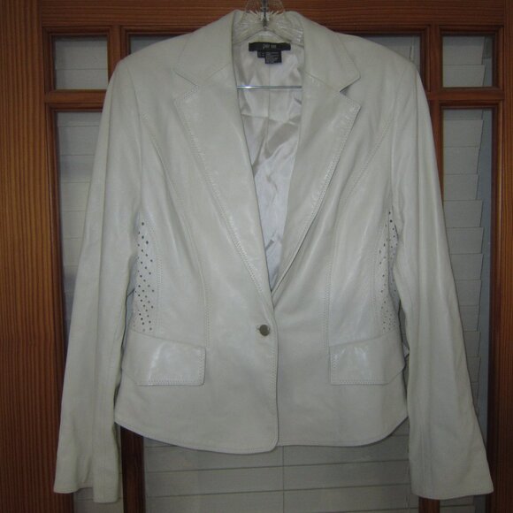 Per Se White Leather Blazer Jacket Women's 12 - Picture 1 of 12